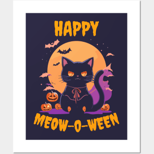 Happy meow-o-ween cat halloween Posters and Art